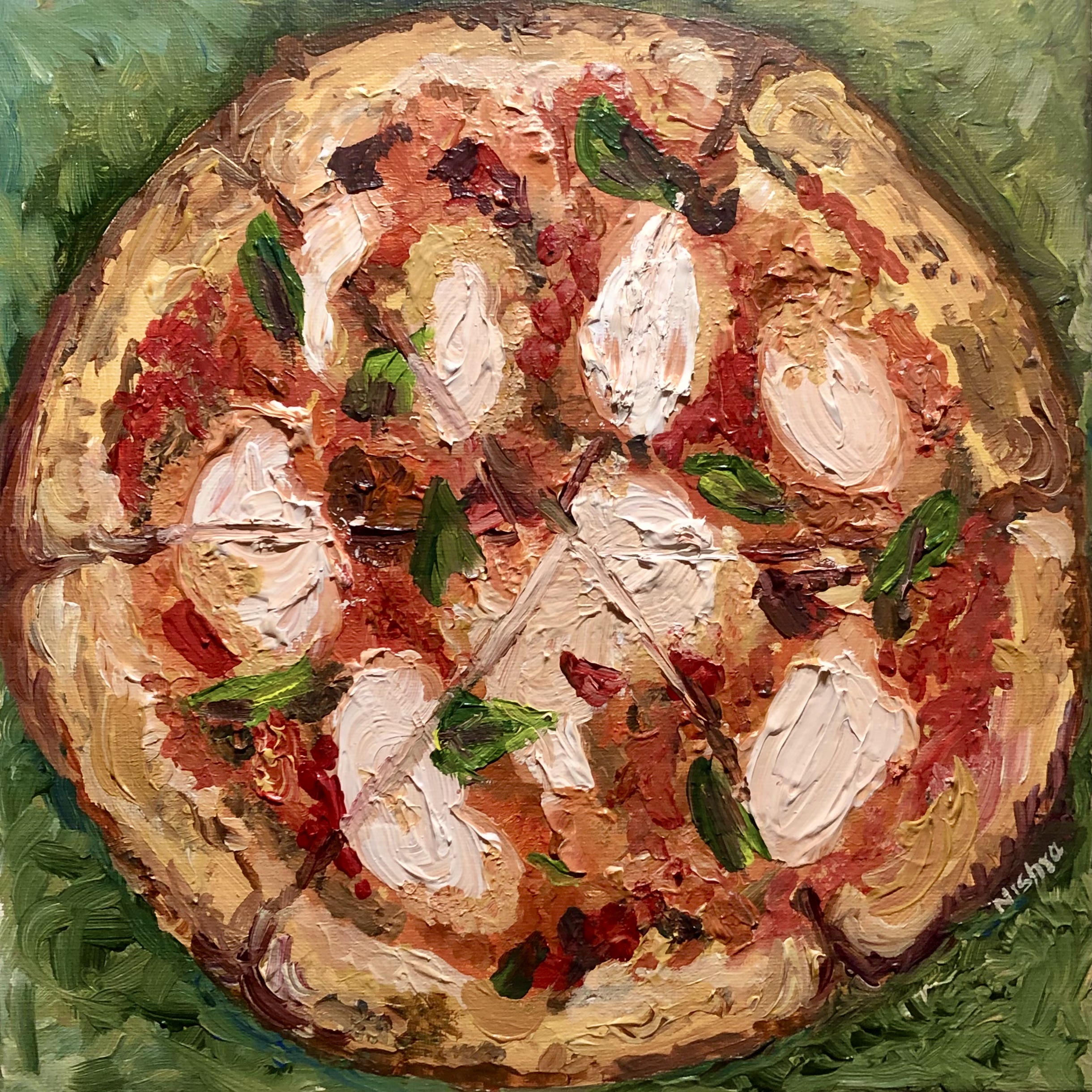 Grandma Pizza • Acrylic on Canvas • 12"x12"